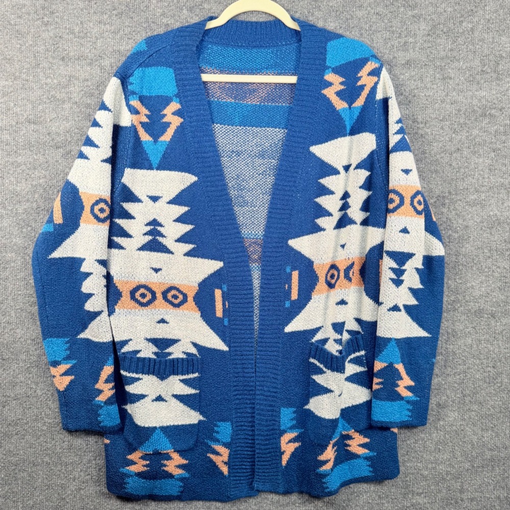 Womens S Open Front Cardigan Southwestern‎ Aztec Pocket Cabin Core Boho Chic